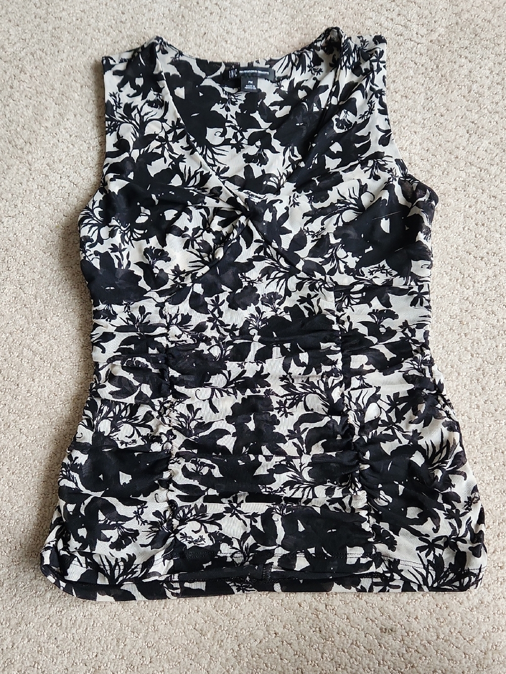 INC International Concepts Sleeveless V Neck Ruched Mesh Tank Size Medium Petite